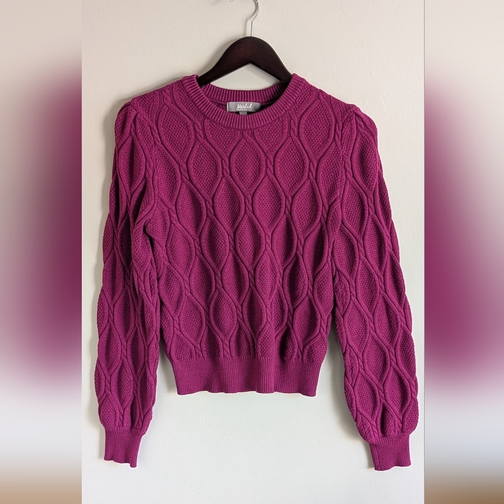 Marled Reunited Clothing Cable Knit Pullover, Bright Purple Size M